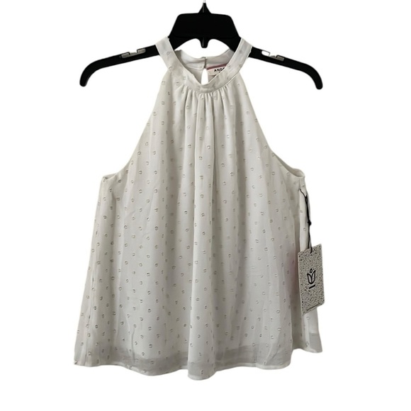 ANDREE BY UNIT Tops - ANDREE BY UNIT | Women’s Ivory Eyelet Button Keyhole Neck Sleeveless Top Size S